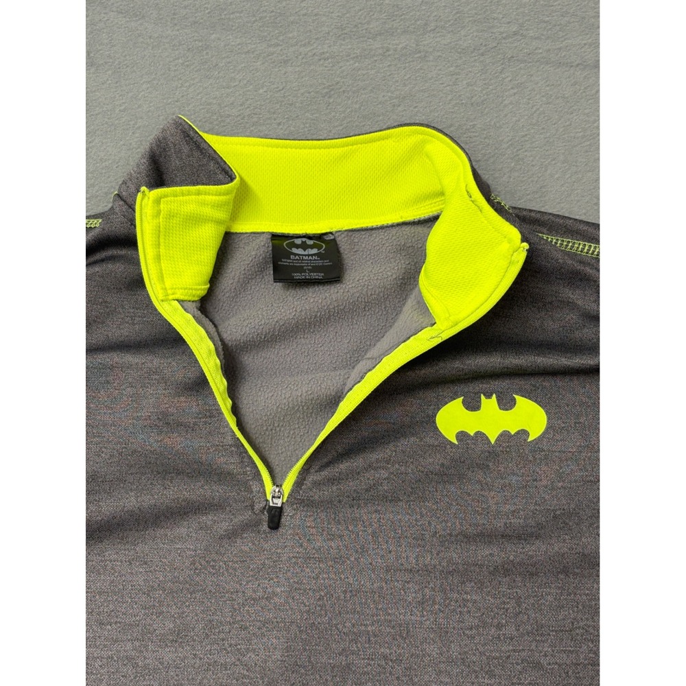 Batman DC Comics Youth Large Gray Neon Green 1/4 Zip Fleece Pullover Jacket L - Picture 3 of 12